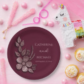 Moderne Elegante Rose Gold Glitzer Blumen & Burgun Pappteller (Party)