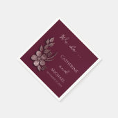 Moderne Elegante Rose Gold Glitzer Blumen & Burgun Serviette (Ecke)