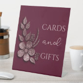 Moderne Elegante Rose Gold Glitzer Blumen & Burgun Sockelschild (In Situ)