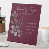 Moderne Elegante Rose Gold Glitzer Blumen & Burgun Sockelschild (In Situ)