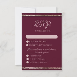Moderne Elegante Rose Gold Glitzer & Burgund RSVP Karte