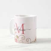 Moderne elegante Rose Gold Glitzer Monogram Script Kaffeetasse (Vorderseite Links)