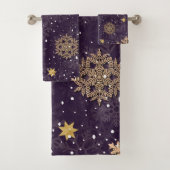 Moderne Elegante Rose Gold Glitzer Schneeflocken L Badhandtuch Set (Insitu)