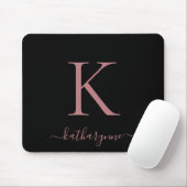 Moderne Elegante Rose Gold Monogram Script Black Mousepad (Mit Mouse)