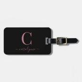Moderne elegante Rose Gold Monogram Script Gepäckanhänger (Vorderseite horizontal)