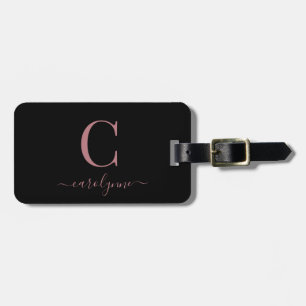 Moderne elegante Rose Gold Monogram Script Gepäckanhänger