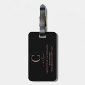 Moderne elegante Rose Gold Monogram Script Gepäckanhänger (Rückseite vertikal)