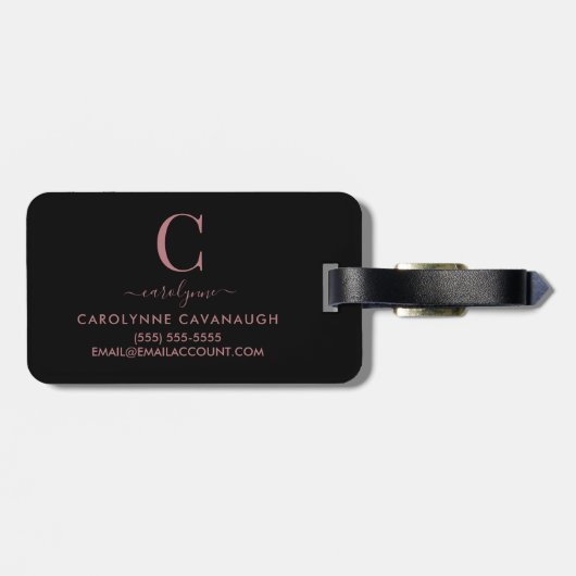 Moderne elegante Rose Gold Monogram Script Gepäckanhänger (Rückseite horizontal)