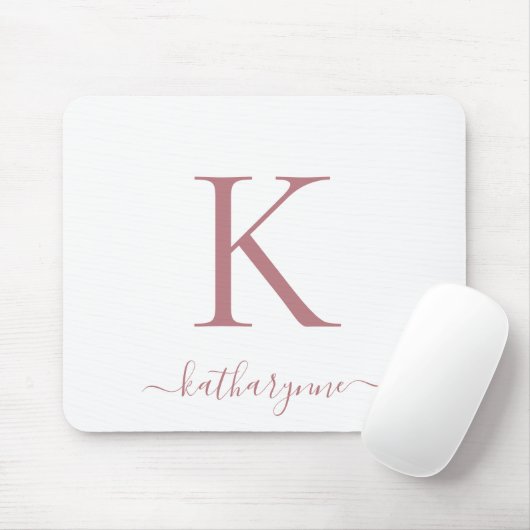 Moderne elegante Rose Gold Monogram Script weiß Mousepad (Mit Mouse)
