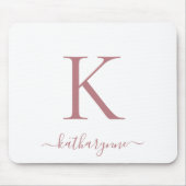 Moderne elegante Rose Gold Monogram Script weiß Mousepad (Vorne)
