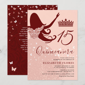 Moderne Elegante Rose Goldene Flora Rosa Quinceane Einladung