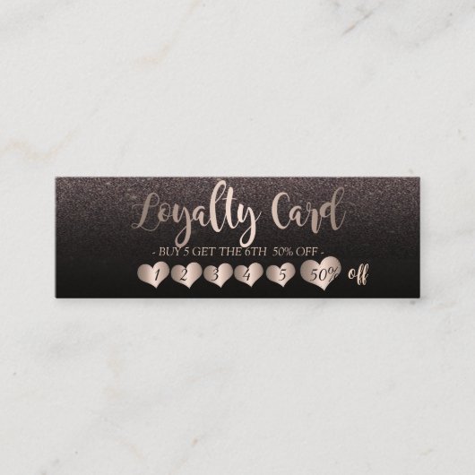 Moderne elegante Rose Goldene Herzen, Schwarzer Gl Treuekarte (Vorderseite)