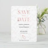 Moderne elegante Rose Goldene Marmorhochzeiten Save The Date (Stehend Vorderseite)