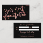 Moderne, elegante Rose Goldschrift Typografie schw Terminkarte (Vorne/Hinten)