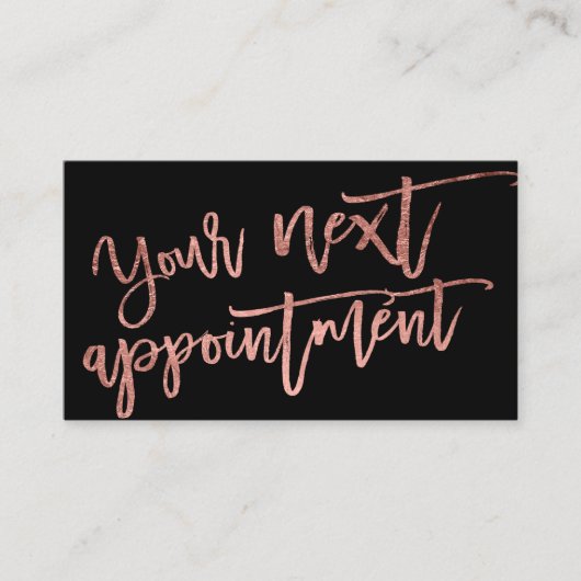 Moderne, elegante Rose Goldschrift Typografie schw Terminkarte (Vorderseite)