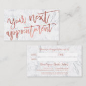 Moderne, elegante Rose Goldskripttypografie-Marmor Terminkarte (Vorne/Hinten)