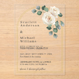 Moderne Elegante Rose und Golden Arch Hochzeit Acryleinladungen