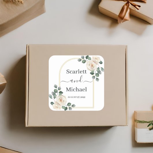 Moderne Elegante Rose und Golden Arch Hochzeit Quadratischer Aufkleber