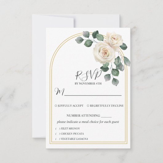 Moderne Elegante Rose und Golden Arch Hochzeit RSVP Karte (Vorderseite)