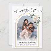 Moderne Elegante Rose und Golden Arch Hochzeit Save The Date (Vorderseite)