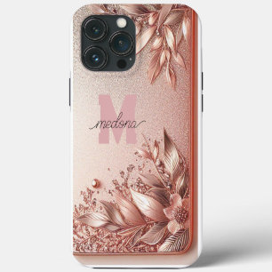 Moderne elegante Roségold mit floraler Kurve iPhone 13 Pro Max Hülle