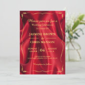 Moderne elegante Rot-Gold-Hochzeitsfeier Einladung (Stehend Vorderseite)