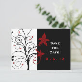 Moderne, elegante Rot- und Schwarze Hochzeit rette Einladung (Stehend Vorderseite)