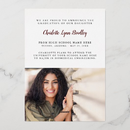 Moderne Elegante Rote Foil Abschluss Ankündigung (Rückseite)