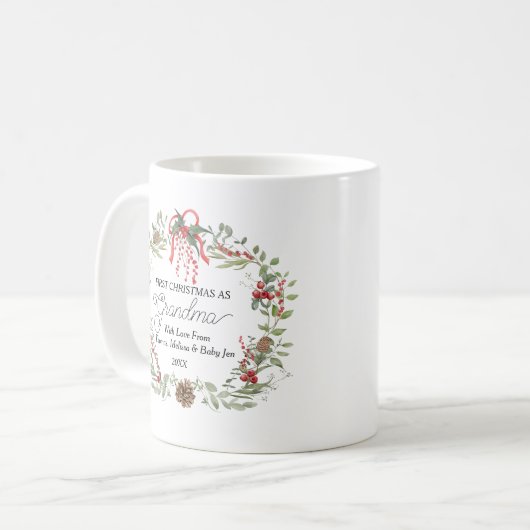 Moderne Elegante Rote Grüne Blüte Erste Weihnachte Kaffeetasse (Vorderseite Links)