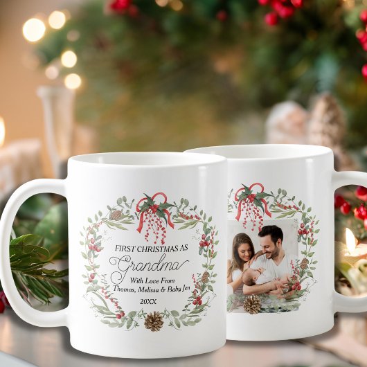Moderne Elegante Rote Grüne Blüte Erste Weihnachte Kaffeetasse