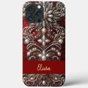 Moderne elegante rote grüne Perlen Valentinstag Case-Mate iPhone Hülle