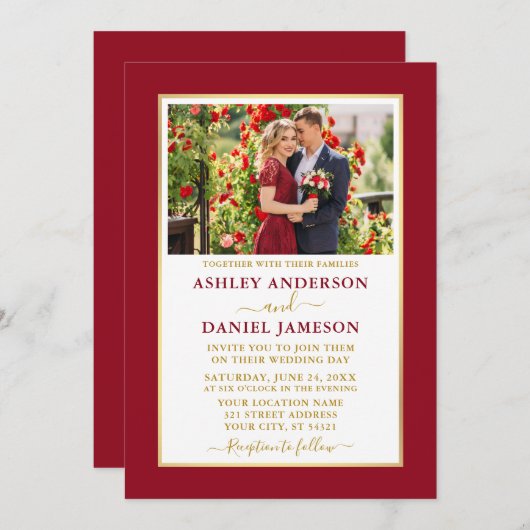 Moderne, elegante Rote Hochzeit Einladung (Vorne/Hinten)