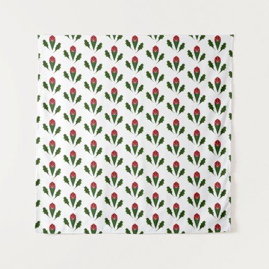 Moderne Elegante Rote Rosen & grünes, heiliges Mus Wandteppich (Vorderseite)