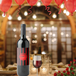 Moderne elegante rote Streifen Name oder Monogramm Weinetikett