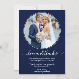 Moderne Elegante Round Foto Frame Blue Wedding Dankeskarte