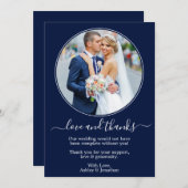 Moderne Elegante Round Foto Frame Blue Wedding Dankeskarte (Vorne/Hinten)