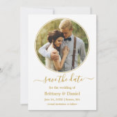Moderne Elegante Round Foto Frame Gold Save The Date (Vorderseite)