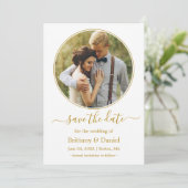 Moderne Elegante Round Foto Frame Gold Save The Date (Stehend Vorderseite)