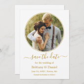 Moderne Elegante Round Foto Frame Gold Save The Date (Vorne/Hinten)