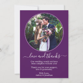 Moderne elegante Round Foto Frame Lila Hochzeit Dankeskarte