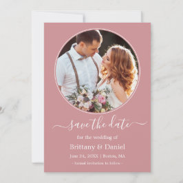 Moderne elegante runde Foto-Rahmen-Dusty-Rose Save The Date