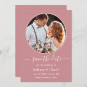 Moderne elegante runde Foto-Rahmen-Dusty-Rose Save The Date (Vorne/Hinten)