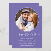 Moderne elegante runde Foto-Rahmen Periwinkle Save The Date (Vorne/Hinten)