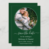 Moderne Elegante runde Fotos in grün Save The Date (Vorne/Hinten)