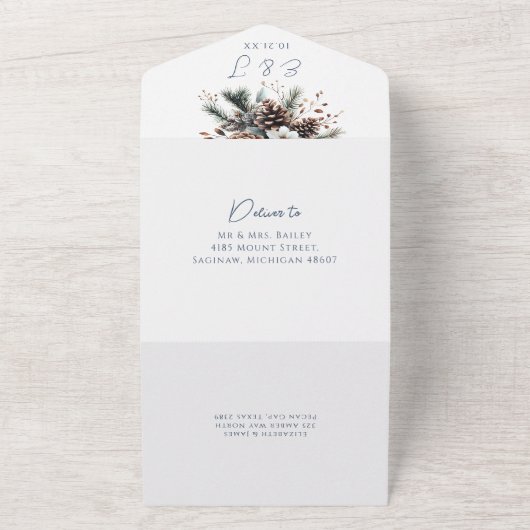 Moderne Elegante Rustikale Pinecone All In One Einladung (Außenbereich)