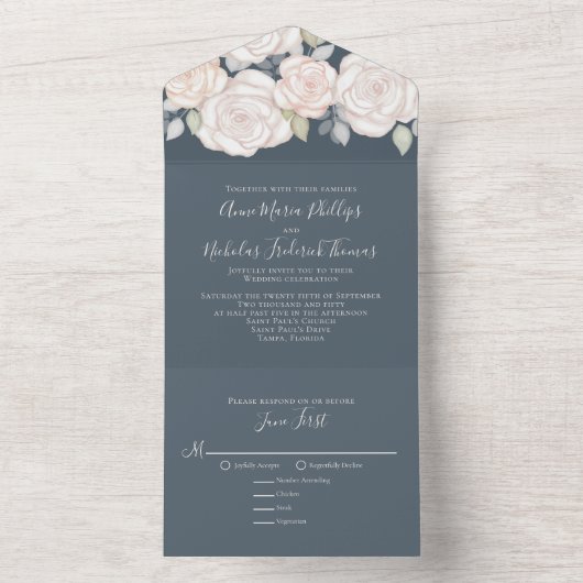 Moderne Elegante Rustikale Wasserfarbe Blütengrau All In One Einladung (Innen Boden)