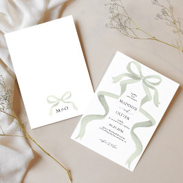 Moderne elegante Sage Green Bow Monogram Wedding Einladung