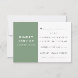 Moderne elegante Sage Green Minimalistisch Wedding RSVP Karte