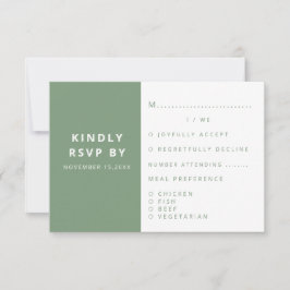 Moderne elegante Sage Green Minimalistisch Wedding RSVP Karte