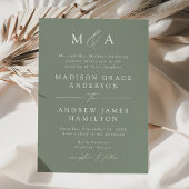 Moderne elegante Sage Green Monogram Wedding Einladung